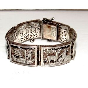 Vintage Southwestern Peruvian Sterling Silver Filigree Link Bracelet